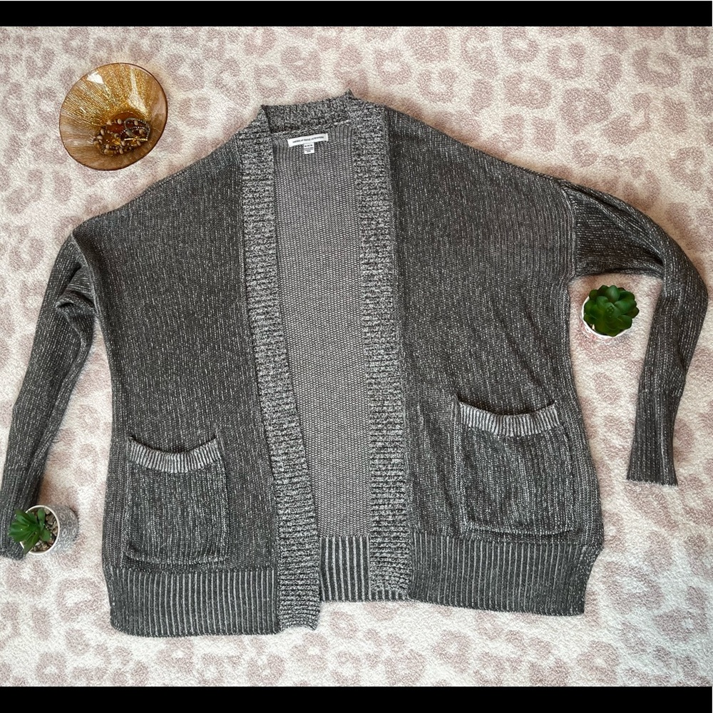 American Eagle Heather Gray Cardigan with Dropped Shoulders